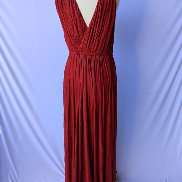 Banana Republic Red Maxi Goddess Dress With Smocked Waist & Pockets - Picture 3 of 7